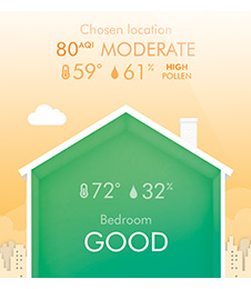 App screen depicting green house icon showing Celsius.